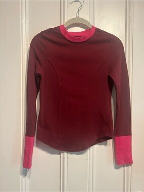 Maeve Burgundy Long Sleeve Tee with Hot Pink Trim